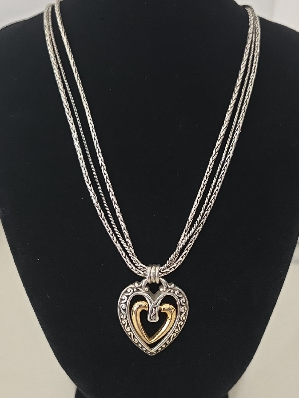 Brighton Ellington Two-Tone Floating Heart Pendant Necklace Multi-Strand
